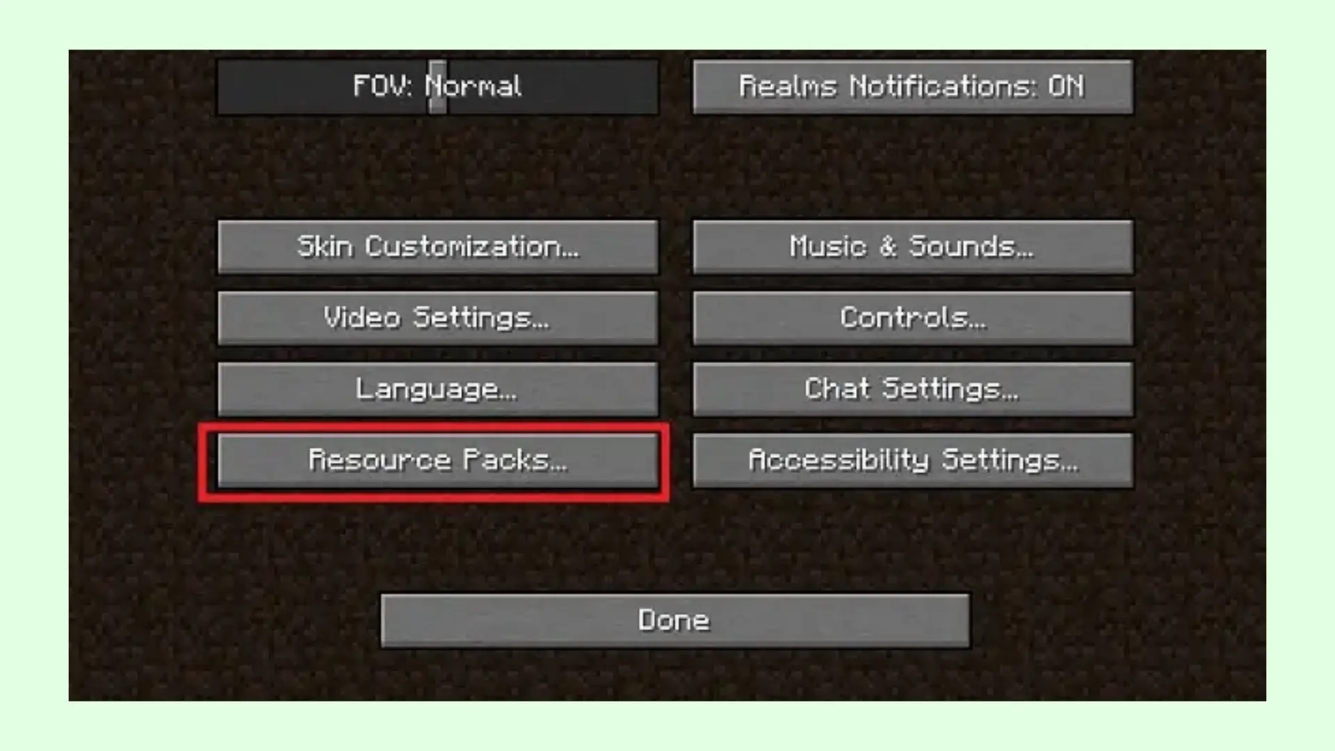 Navigate to Resource Packs